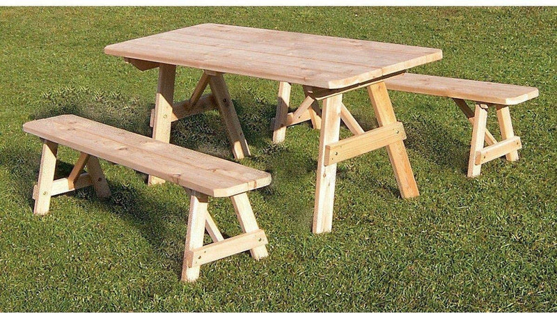 A&L Furniture 4ft Traditional Cedar Picnic Table with 2 Benches — Amish-Made Outdoor Dining Set