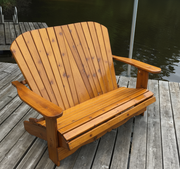 Wooden Royal Loveseat Adirondack Chair in Knotted Cedar, Golden Glossy