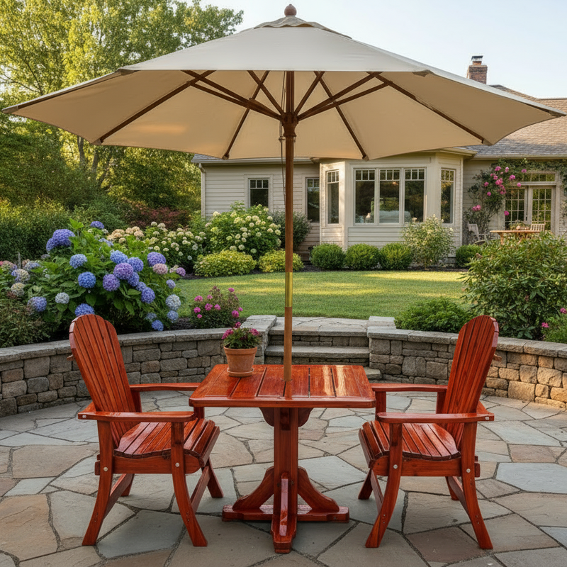 Dining Set for 2 with Pedestal Table in Knotted Cedar, Mahogany Glossy
