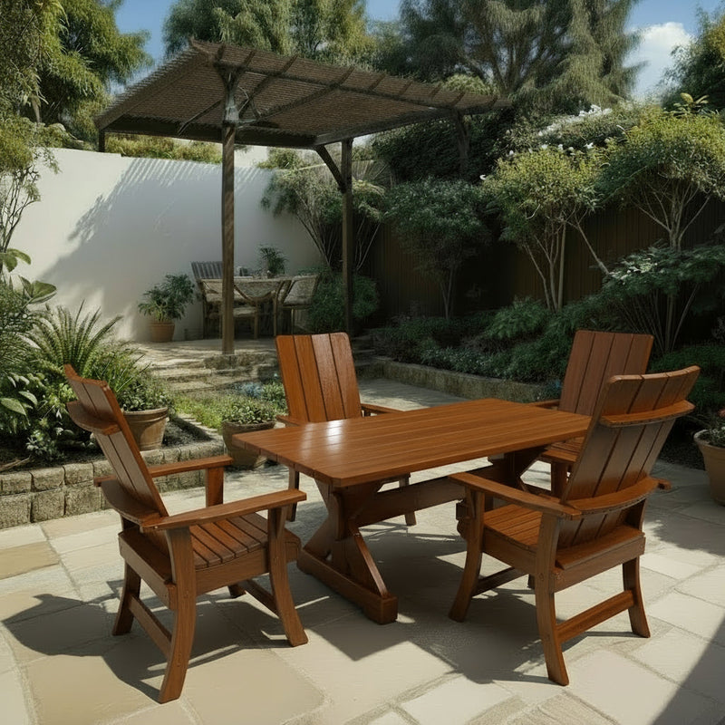 Wooden Modern Dining Set for 4 with 4' Table in Knotted Cedar, Caramel
