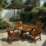 Wooden Modern Dining Set for 4 with 5' Table in Clear Cedar, Caramel Glossy