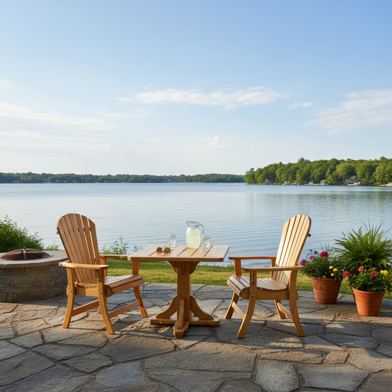 Dining Set for 2 with Pedestal Table in Clear Cedar, Golden Glossy