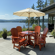 Dining Set for 4 with Pedestal Table in Knotted Cedar, Mahogany Glossy