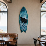 Flying Solo by Henry Bliss – Limited Edition Surfboard Art mounted on the wall of a high-end space (AI-generated visualization)