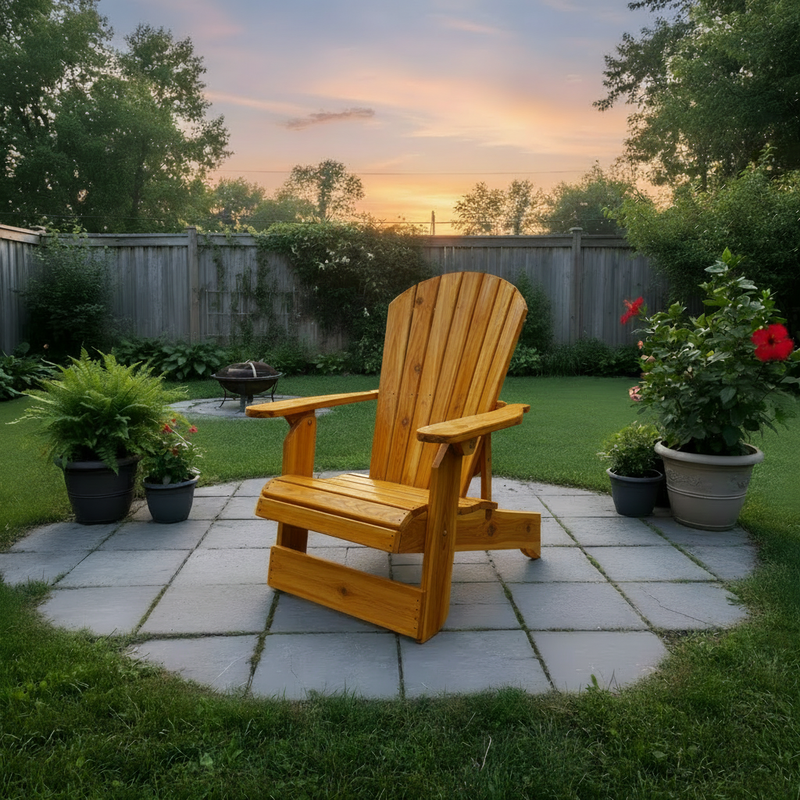 Wooden Royal Upright Reclining Adirondack Chair in Knotted Cedar, Golden Glossy