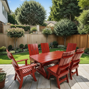 Wooden Modern Dining Set for 6 with 5' Table in Knotted Cedar, Mahogany Glossy