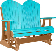 LuxCraft LuxCraft Aruba Blue 4 ft. Recycled Plastic Adirondack Outdoor Glider With Cup Holder Aruba Blue on Cedar Adirondack Glider 4APGABC-CH