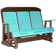 LuxCraft LuxCraft Aruba Blue 5 ft. Recycled Plastic Highback Outdoor Glider With Cup Holder Aruba Blue on Chestnut Brown Highback Glider 5CPGBCB-CH