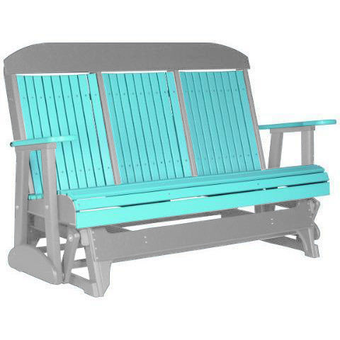 LuxCraft LuxCraft Aruba Blue 5 ft. Recycled Plastic Highback Outdoor Glider With Cup Holder Aruba Blue on Gray Highback Glider 5CPGBGR-CH