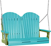 LuxCraft LuxCraft Aruba Blue Adirondack 4ft. Recycled Plastic Porch Swing With Cup Holder Aruba Blue on Lime Green / Adirondack Porch Swing Porch Swing 4APSABLG-CH