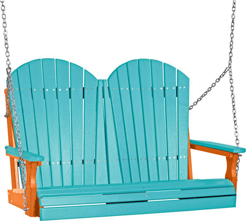 LuxCraft LuxCraft Aruba Blue Adirondack 4ft. Recycled Plastic Porch Swing With Cup Holder Aruba Blue on Tangerine / Adirondack Porch Swing Porch Swing 4APSABT-CH