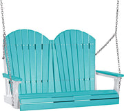 LuxCraft LuxCraft Aruba Blue Adirondack 4ft. Recycled Plastic Porch Swing With Cup Holder Aruba Blue on White / Adirondack Porch Swing Porch Swing 4APSABWH-CH