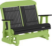LuxCraft LuxCraft Black 4 ft. Recycled Plastic Highback Outdoor Glider Bench With Cup Holder Black Lime Green Highback Glider 4CPGBKLG-CH