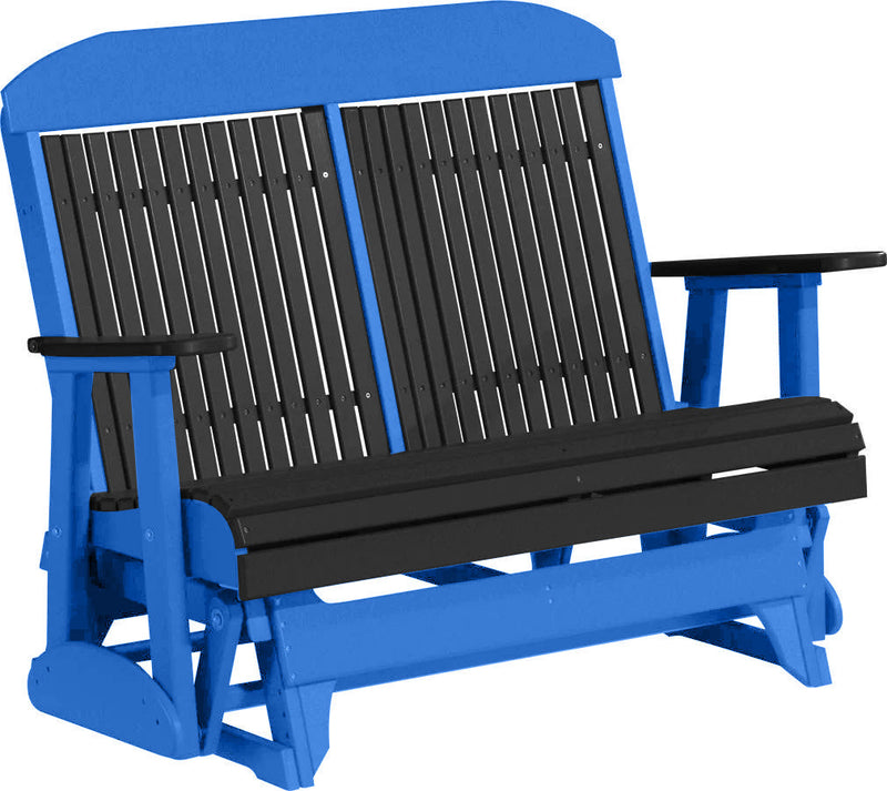 LuxCraft LuxCraft Black 4 ft. Recycled Plastic Highback Outdoor Glider Bench With Cup Holder Black on Blue Highback Glider 4CPGBKBL-CH