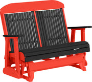 LuxCraft LuxCraft Black 4 ft. Recycled Plastic Highback Outdoor Glider Bench With Cup Holder Black Red Highback Glider 4CPGBKR-CH