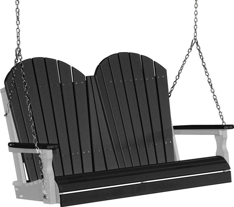 LuxCraft LuxCraft Black Adirondack 4ft. Recycled Plastic Porch Swing Black on Dove Gray / Adirondack Porch Swing Porch Swing 4APSBKDG