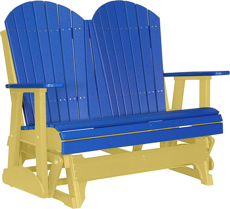 LuxCraft LuxCraft Blue 4 ft. Recycled Plastic Adirondack Outdoor Glider Blue on Yellow Adirondack Glider 4APGBY