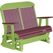 LuxCraft LuxCraft Cherry wood 4 ft. Recycled Plastic Highback Outdoor Glider Bench With Cup Holder Cherrywood on Lime Green Highback Glider 4CPGCWLG-CH