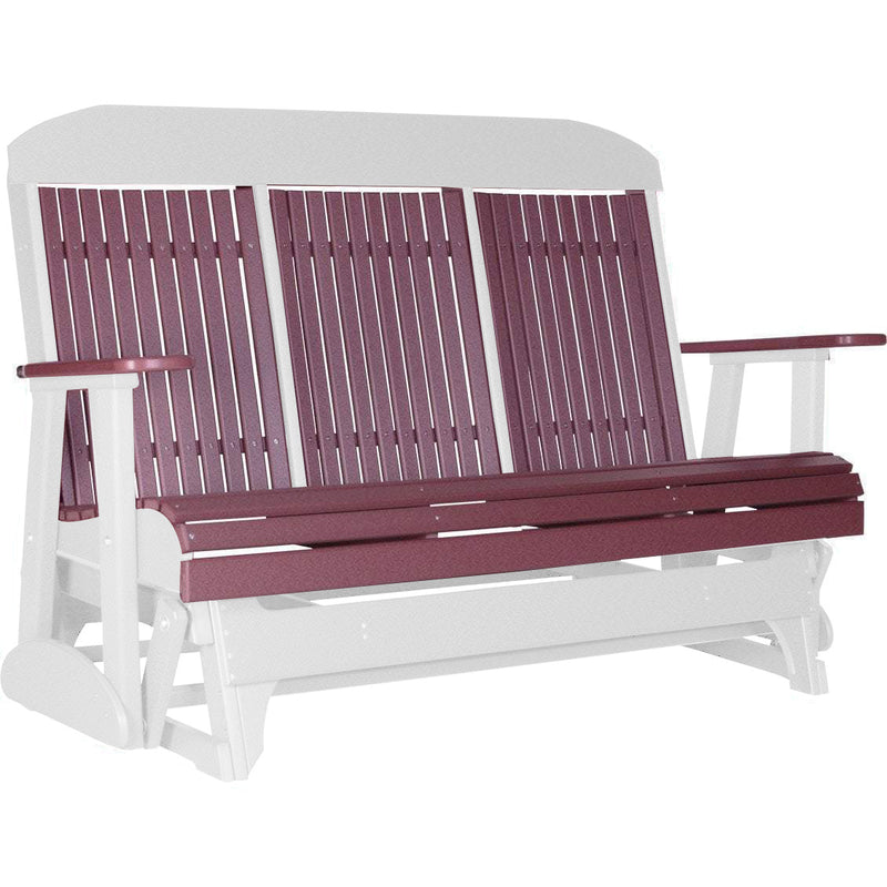LuxCraft LuxCraft Cherry wood 5 ft. Recycled Plastic Highback Outdoor Glider Cherrywood on White Highback Glider 5CPGCWWH