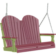 LuxCraft LuxCraft Cherry wood Adirondack 4ft. Recycled Plastic Porch Swing With Cup Holder Cherrywood on Lime Green / Adirondack Porch Swing Porch Swing 4APSCWLG-CH