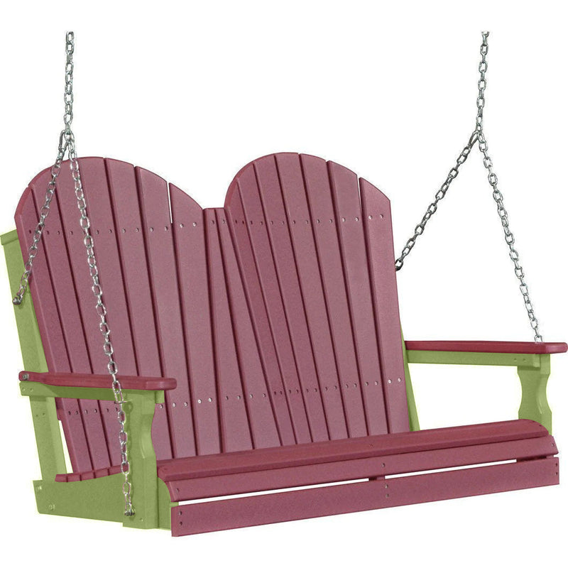 LuxCraft LuxCraft Cherry wood Adirondack 4ft. Recycled Plastic Porch Swing With Cup Holder Cherrywood on Lime Green / Adirondack Porch Swing Porch Swing 4APSCWLG-CH