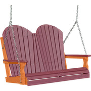 LuxCraft LuxCraft Cherry wood Adirondack 4ft. Recycled Plastic Porch Swing With Cup Holder Cherrywood on Tangerine / Adirondack Porch Swing Porch Swing 4APSCWT-CH