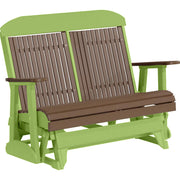 LuxCraft LuxCraft Chestnut Brown 4 ft. Recycled Plastic Highback Outdoor Glider Bench With Cup Holder Chestnut Brown on Lime Green Highback Glider 4CPGCBRLG-CH
