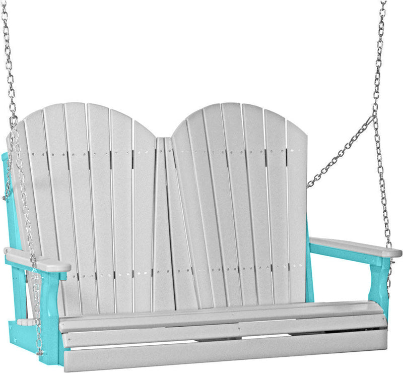 LuxCraft LuxCraft Dove Gray Adirondack 4ft. Recycled Plastic Porch Swing Dove Gray on Aruba Blue / Adirondack Porch Swing Porch Swing 4APSDGAB