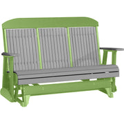 LuxCraft LuxCraft Gray 5 ft. Recycled Plastic Highback Outdoor Glider With Cup Holder Gray on Lime Green Highback Glider 5CPGRLG-CH