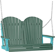 LuxCraft LuxCraft Green Adirondack 4ft. Recycled Plastic Porch Swing Green on Aruba Blue / Adirondack Porch Swing Porch Swing 4APSGAB