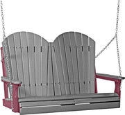 LuxCraft LuxCraft Slate Adirondack 4ft. Recycled Plastic Porch Swing With Cup Holder Slate on Cherrywood / Adirondack Porch Swing Porch Swing 4APSSCW-CH