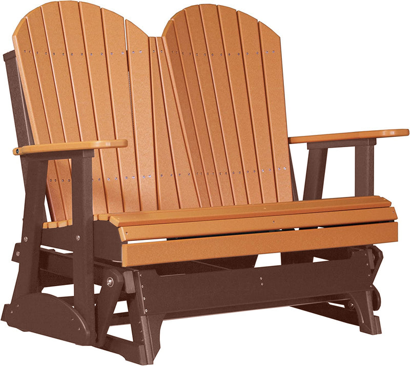 LuxCraft LuxCraft Tangerine 4 ft. Recycled Plastic Adirondack Outdoor Glider Tangerine on Chestnut Brown Adirondack Glider 4APGTCB