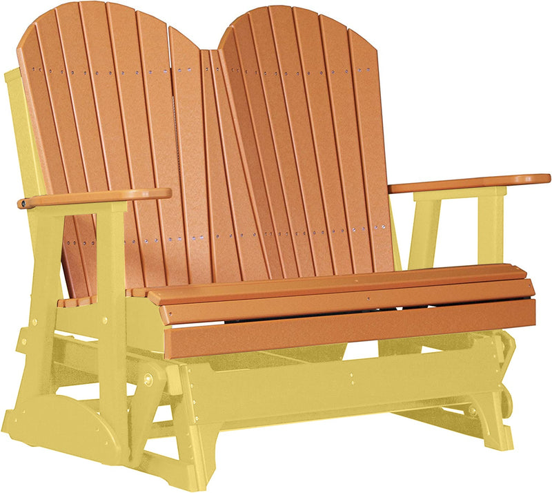 LuxCraft LuxCraft Tangerine 4 ft. Recycled Plastic Adirondack Outdoor Glider Tangerine on Yellow Adirondack Glider 4APGTY