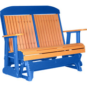 LuxCraft LuxCraft Tangerine 4 ft. Recycled Plastic Highback Outdoor Glider Bench With Cup Holder Tangerine on Blue Highback Glider 4CPGTBL-CH