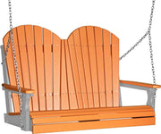 LuxCraft LuxCraft Tangerine Adirondack 4ft. Recycled Plastic Porch Swing With Cup Holder Tangerine on Gray / Adirondack Porch Swing Porch Swing 4APSTGR-CH
