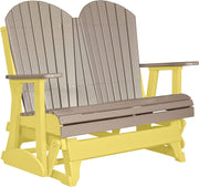 LuxCraft LuxCraft Weatherwood 4 ft. Recycled Plastic Adirondack Outdoor Glider With Cup Holder Weatherwood on Yellow Adirondack Glider 4APGWWY-CH