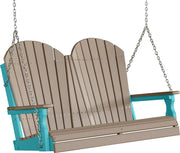 LuxCraft LuxCraft Weatherwood Adirondack 4ft. Recycled Plastic Porch Swing Weatherwood on Aruba Blue / Adirondack Porch Swing Porch Swing 4APSWWAB