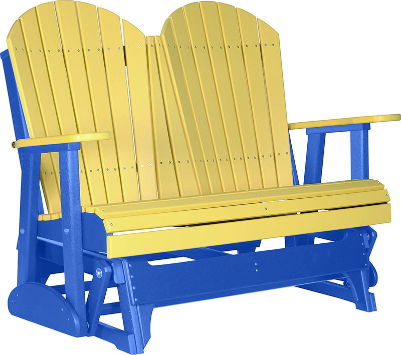 LuxCraft LuxCraft Yellow 4 ft. Recycled Plastic Adirondack Outdoor Glider Yellow on Blue Adirondack Glider 4APGYBL