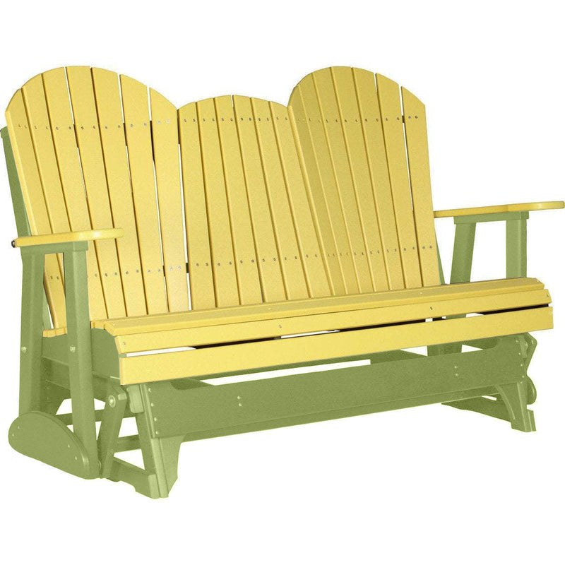 LuxCraft LuxCraft Yellow 5 ft. Recycled Plastic Adirondack Outdoor Glider With Cup Holder Yellow on Lime Green Adirondack Glider 5APGYLG-CH