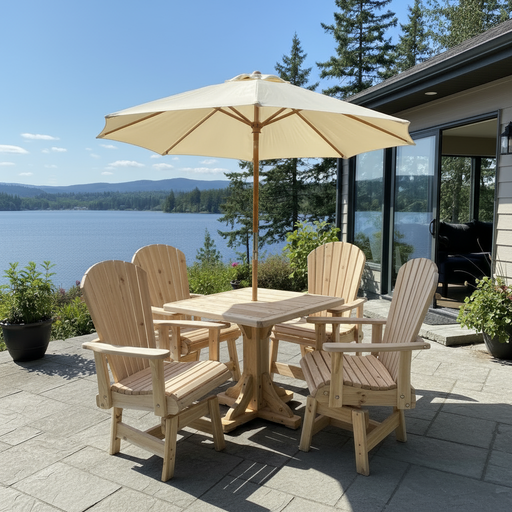 Dining Set for 4 with Pedestal Table in Knotted Pine, Unstained
