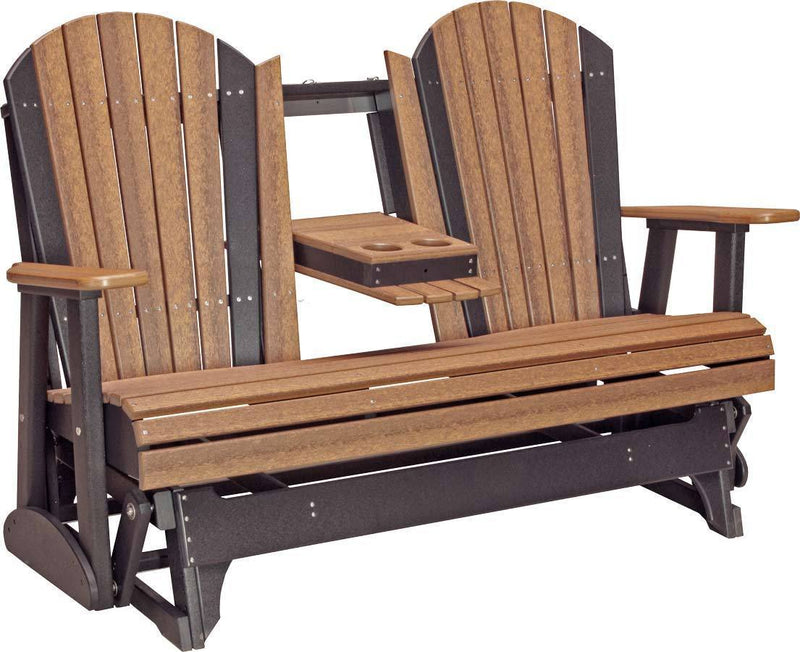 LuxCraft LuxCraft 5 ft. Recycled Plastic Adirondack Outdoor Glider Antique Mahogany on Black Adirondack Glider 5APGAMB