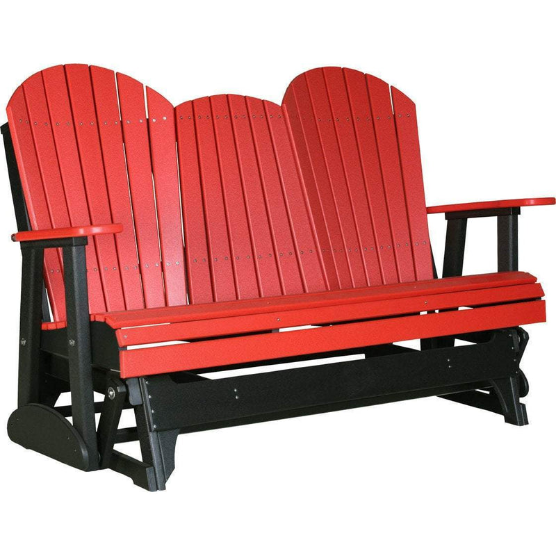 LuxCraft LuxCraft 5 ft. Recycled Plastic Adirondack Outdoor Glider With Cup Holder Red On Black Adirondack Glider 5APGRB