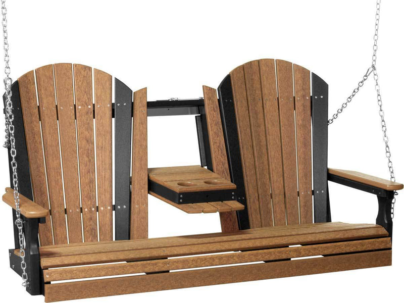 LuxCraft LuxCraft Adirondack 5ft. Recycled Plastic Porch Swing Antique Mahogany on Black / Adirondack Porch Swing 5APSAMB