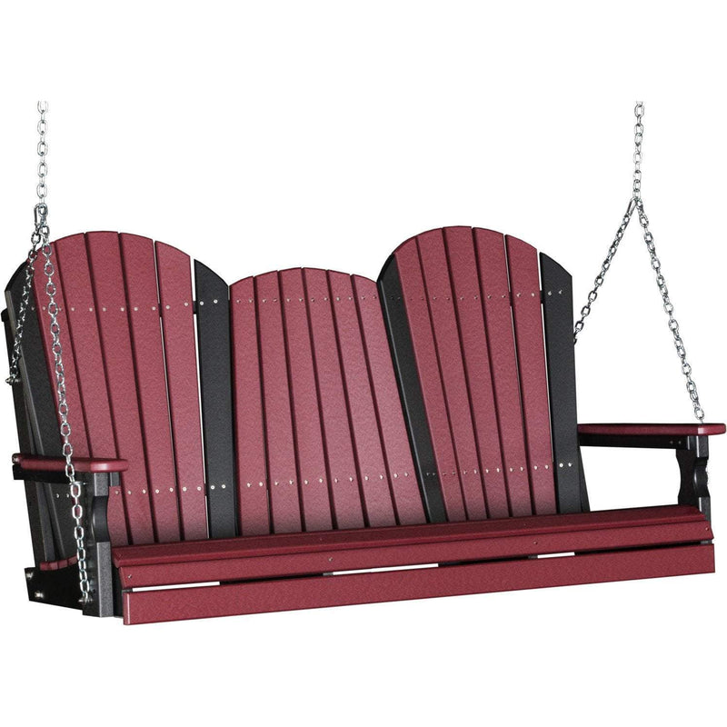LuxCraft LuxCraft Adirondack 5ft. Recycled Plastic Porch Swing Cherrywood On Black / Adirondack Porch Swing 5APSCWB