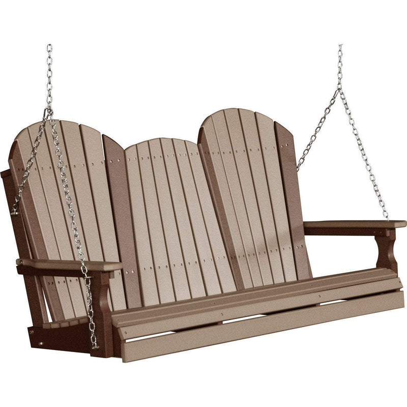 LuxCraft LuxCraft Adirondack 5ft. Recycled Plastic Porch Swing Weather Wood On Chestnut Brown / Adirondack Porch Swing 5APSWWCBR
