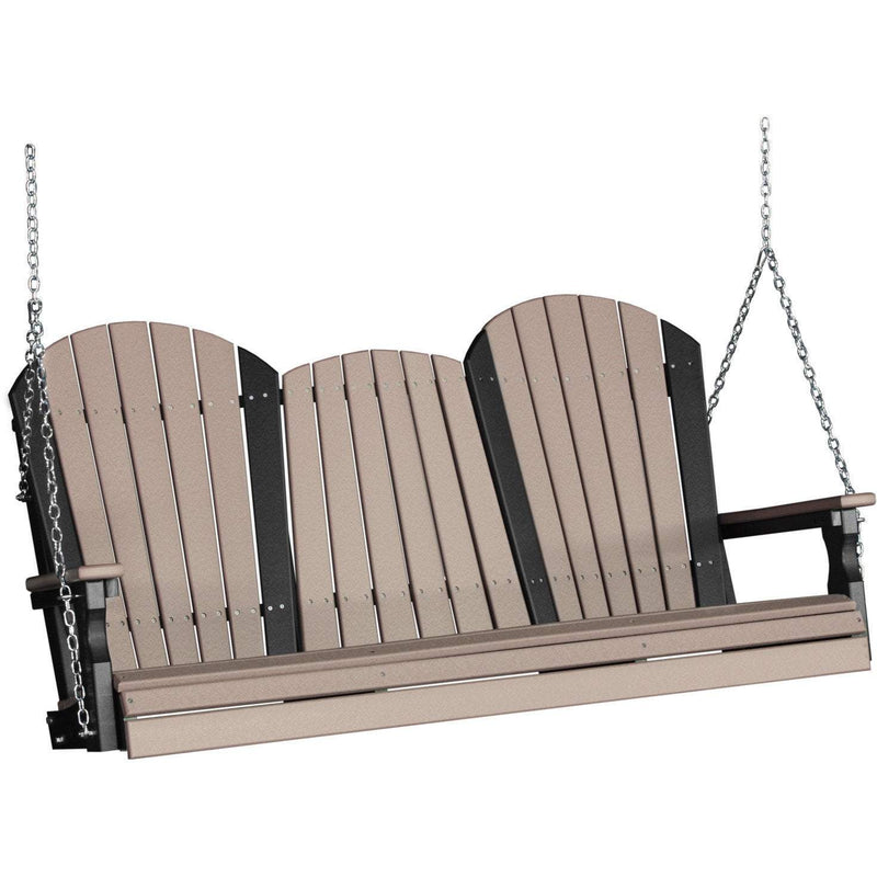 LuxCraft LuxCraft Adirondack 5ft. Recycled Plastic Porch Swing Weatherwood On Black / Adirondack Porch Swing 5APSWWB