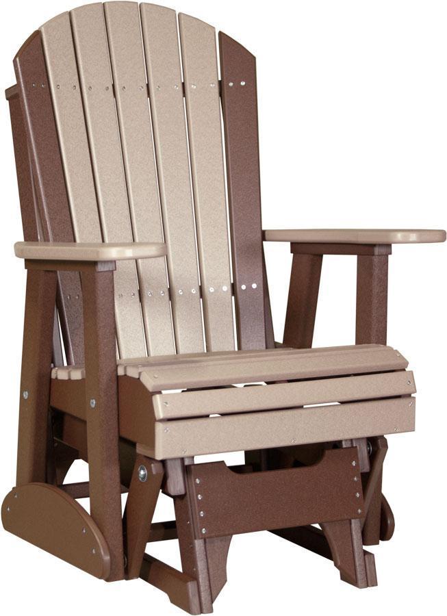 LuxCraft LuxCraft Adirondack Recycled Plastic 2 Foot Glider Chair Weather Wood on Chestnut Brown Glider Chair 2APGWWCBR