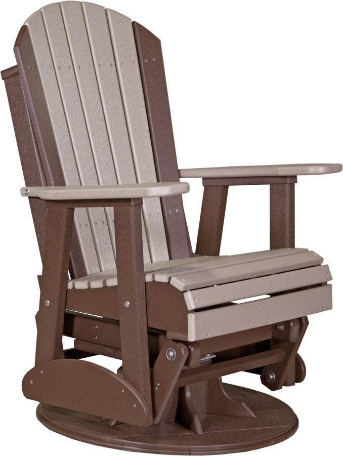 LuxCraft Luxcraft Adirondack Recycled Plastic Swivel Glider Chair Weather Wood on Chestnut Brown Glider Chair 2ARSWWOCB