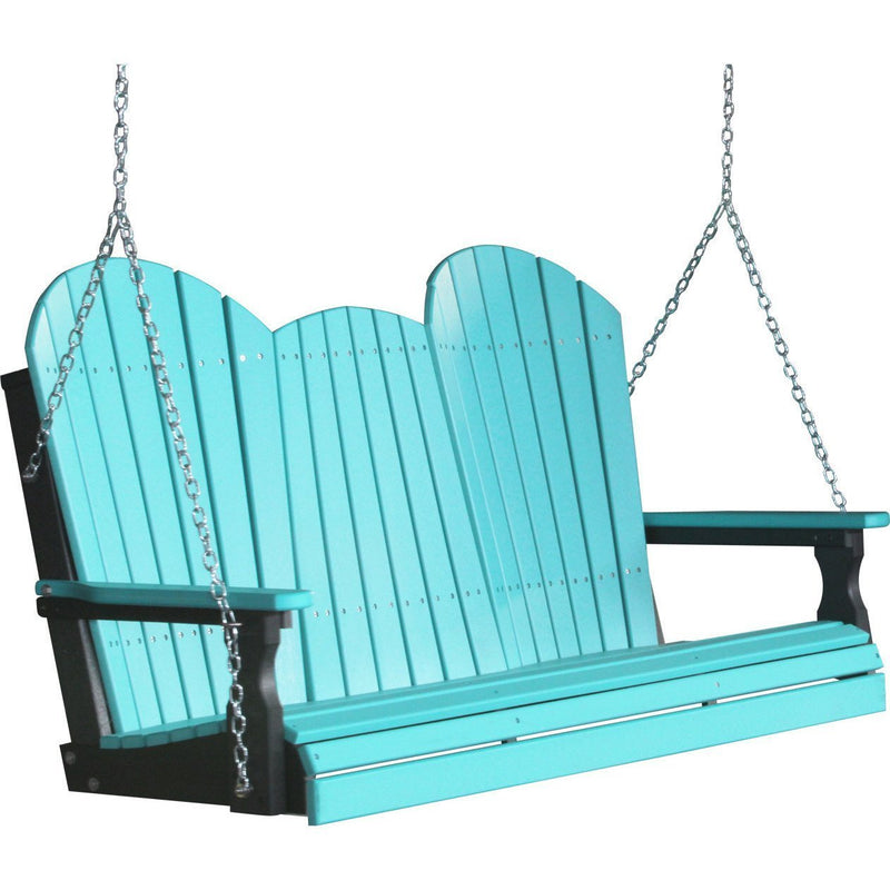 LuxCraft LuxCraft Aruba Blue Adirondack 5ft. Recycled Plastic Porch Swing Aruba Blue On Black / Adirondack Porch Swing Porch Swing 5APSABB