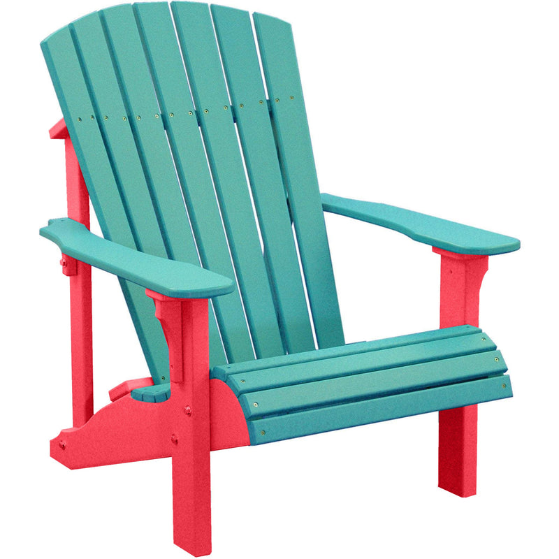 LuxCraft LuxCraft Aruba Blue Deluxe Recycled Plastic Adirondack Chair With Cup Holder Aruba Blue on Red Adirondack Deck Chair PDACABR-CH